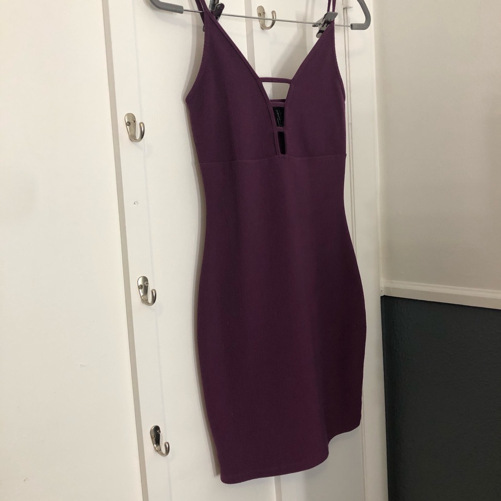 Purple Ribbed bodycon dress